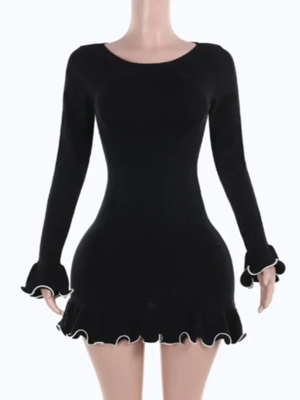 Sweater Dress Black Ruched Long Sleeve Bodycon Party Style - Image 5