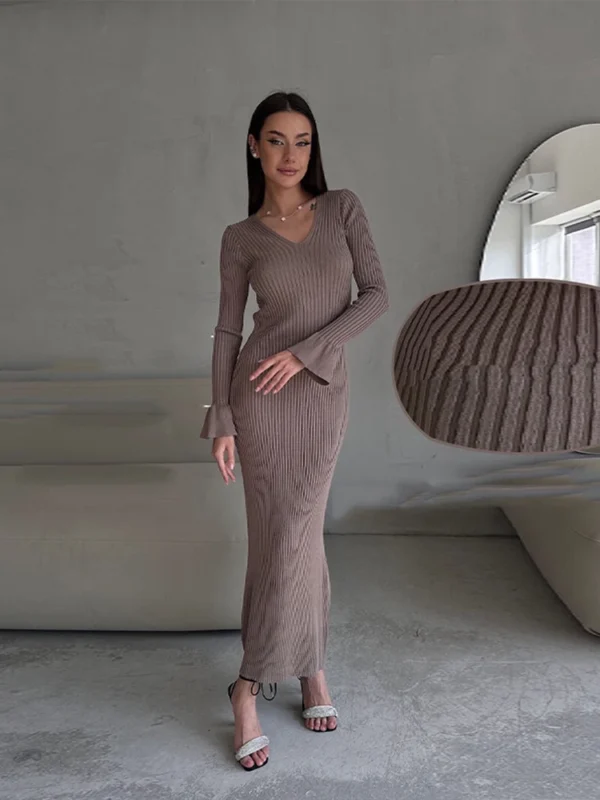 Sweater Dress Slim-Fit Flare Sleeve Women Winter