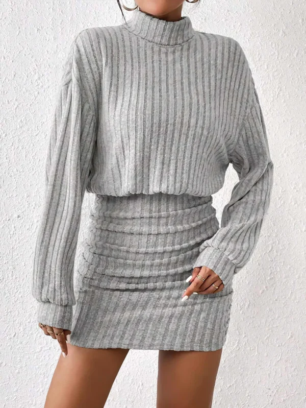 Sweater Dress: High Neck, Loose Fit Long Sleeve - Image 4