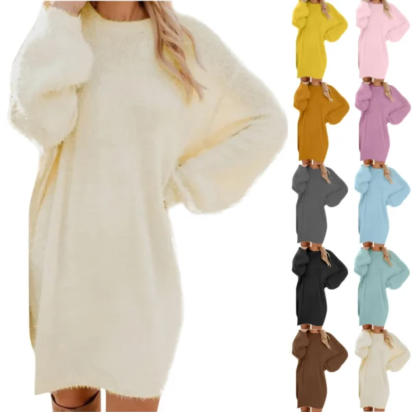 Sweater Dress Crewneck Long Sleeve Casual Warm - Image 2