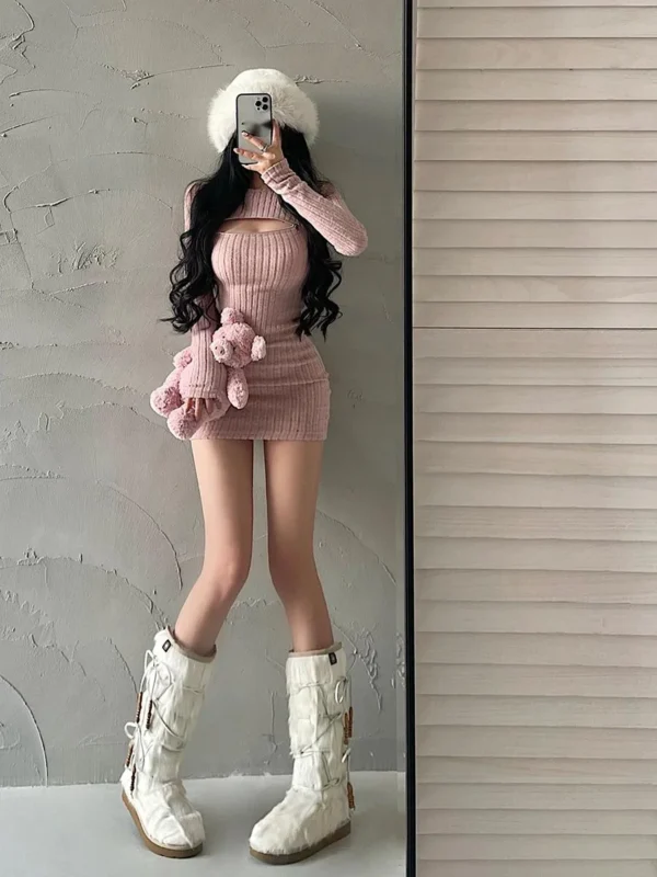 Sweater Dress: Sexy Hollow Zipper Knit - Image 2