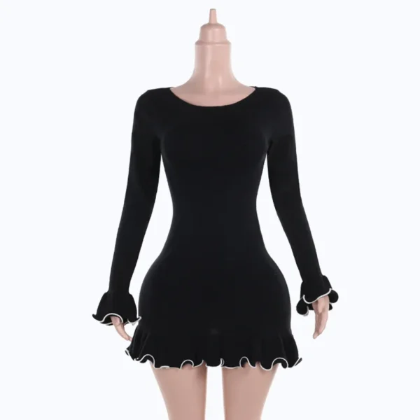 Sweater Dress Long Sleeve Black Casual Chic Dress - Image 5