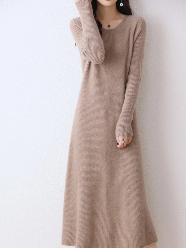 Sweater Dress: 100% Wool Slim Fit Long Sleeve - Image 6