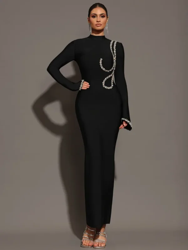 Sweater Dress Long Sleeve Black Elegant Bodycon Knitted - Image 3