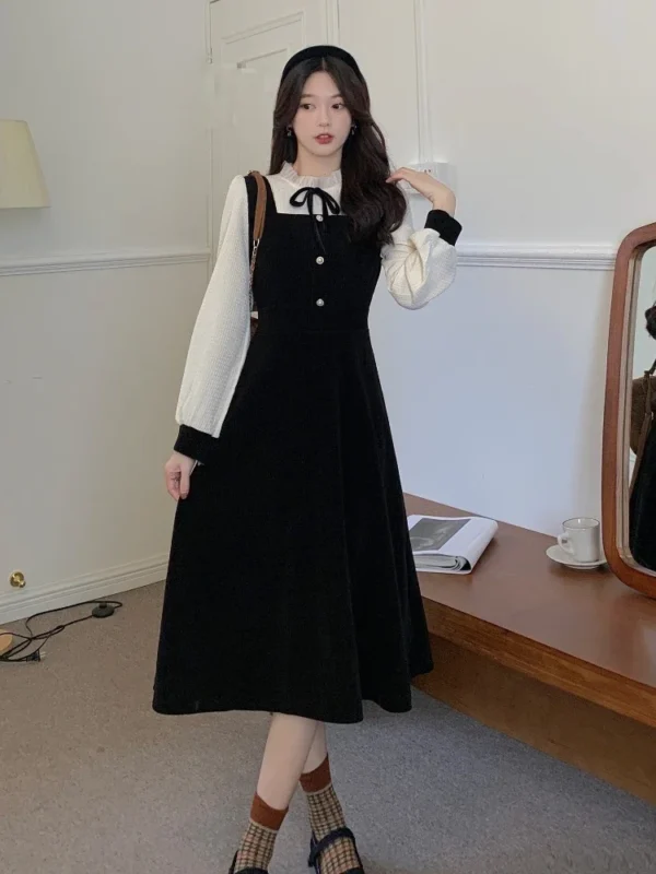 Sweater Dress A-Line Patchwork Long Sleeve Elegant - Image 5