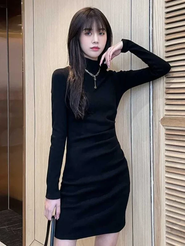 Sweater Dress Black Turtleneck Long Sleeve Bodycon Mini - Image 6
