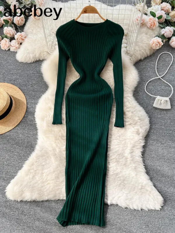 Autumn Sweater Dress Women Slim Fit O-Neck - Image 2