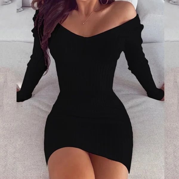 Sweater Dress: Off Shoulder Bodycon Long Sleeve Mini