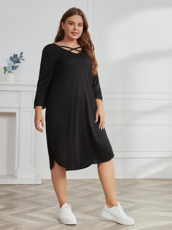 Sweater Dress Plus Size V-Neck Side Split Casual - Image 4