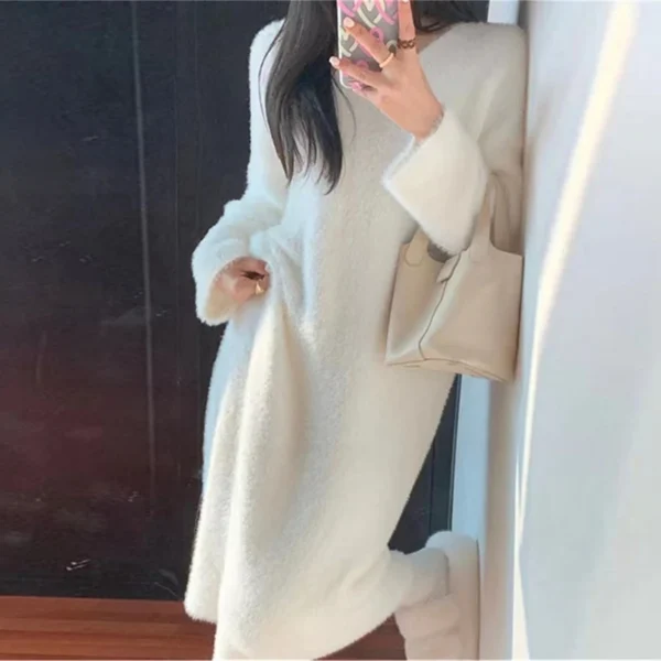 Sweater Dress V-Neck Full Sleeve Casual Warm Women - Image 5