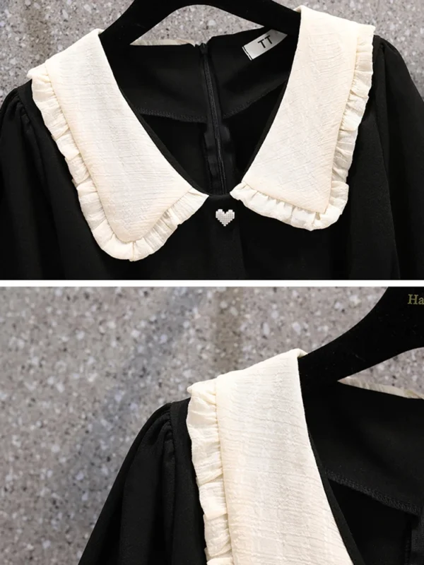 Sweater Dress Plus Size Long Sleeve A-Line Black - Image 5