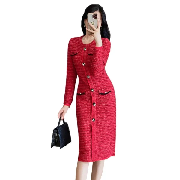 Sweater Dress Women Striped Knitted Long Sleeve