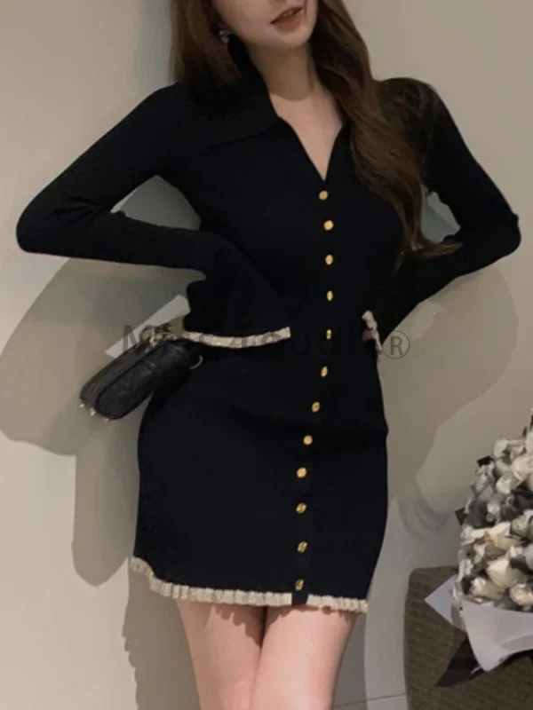 Elegant Korean Style V-Neck Sweater Dress Women 2023 - Image 2