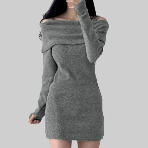 Sweater Dress Long Sleeve Mini Black Grey