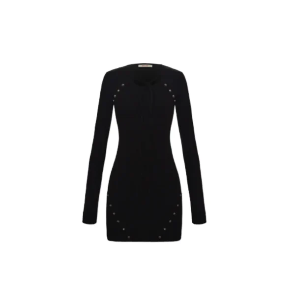 Sweater Dress Black Long Sleeved Slim Fit Autumn Winter - Image 6