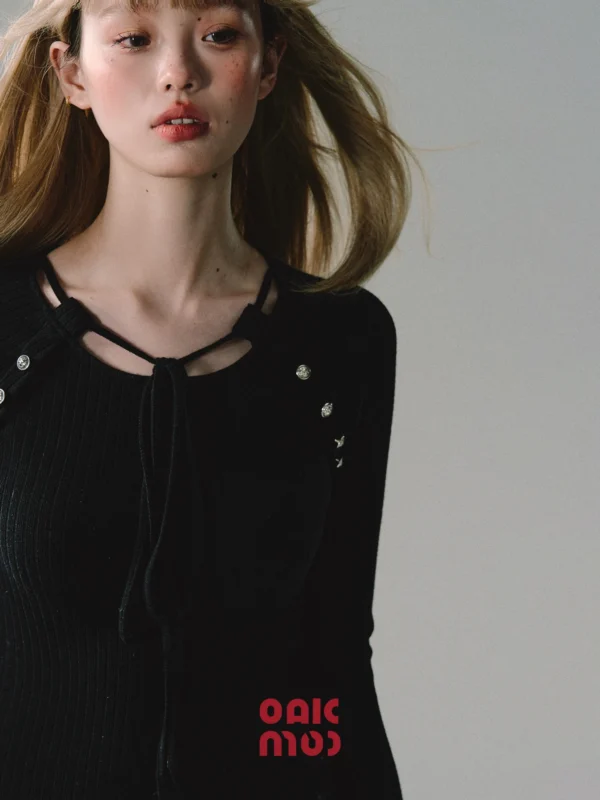 Sweater Dress Black Long Sleeved Slim Fit Autumn Winter - Image 5