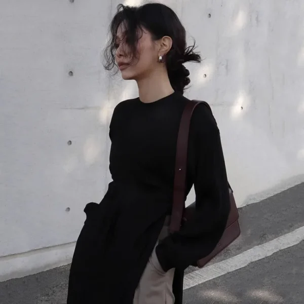 Sweater Dress Oversized Lace Up Irregular Split Maxi - Image 3