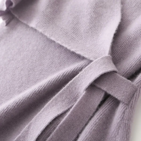 Sweater Dress: V-neck Lace-up Long Sleeve Wool Knit - Image 5