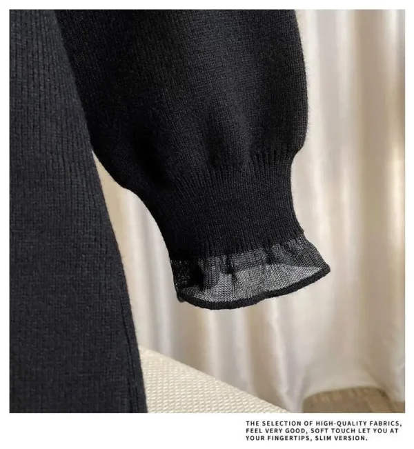 Lace Patchwork Knitted Sweater Dress Women Stylish 2024 - Image 4