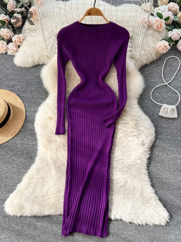 Sweater Dress Women Knit Maxi Slim - Image 3