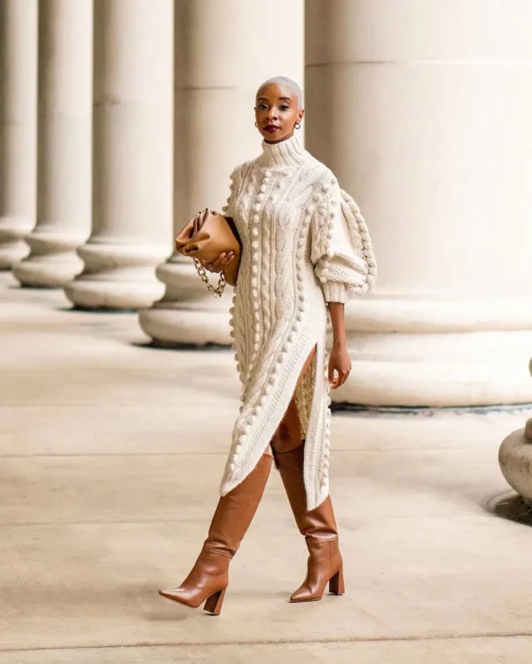 Sweater Dress: Sexy High Split Winter Dress - Image 2