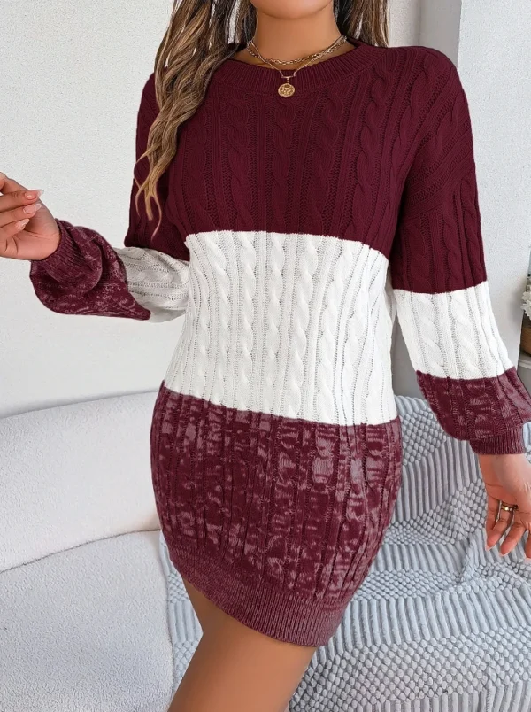 Elegant Sweater Dress, Knitted, Slim Fit, Round Neck - Image 2