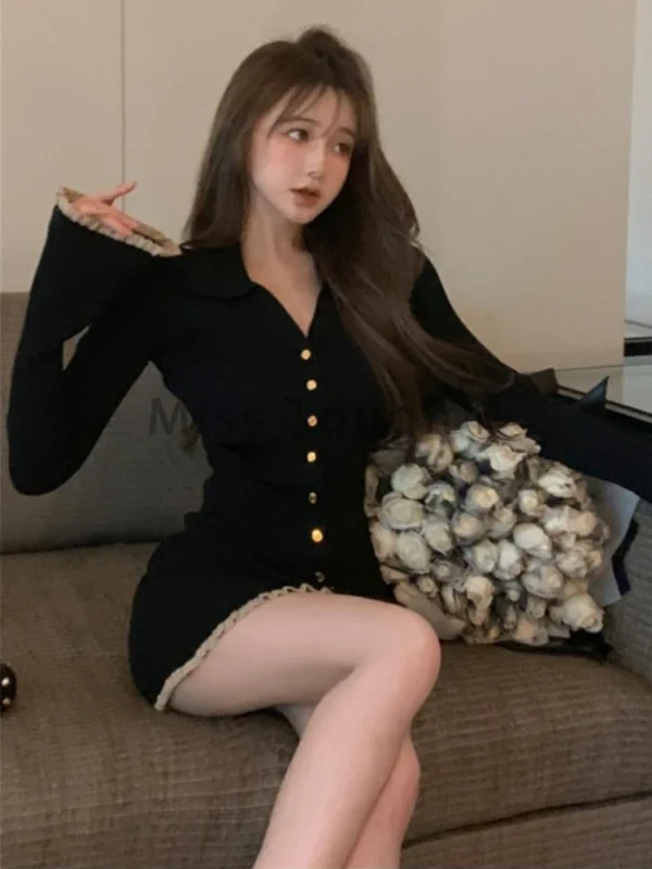 Elegant Korean Style V-Neck Sweater Dress Women 2023 - Image 3