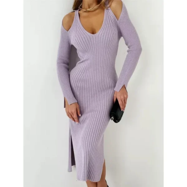 Sweater Dress Off-The-Shoulder Ribbed Waist