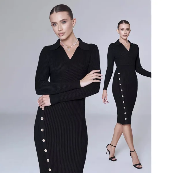 Sweater Dress: Elegant Polo Collar Bag Skirt Design - Image 3