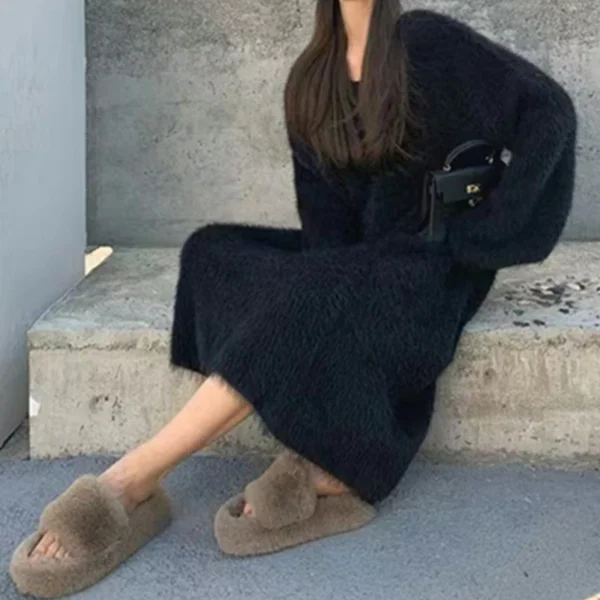 Sweater Dress V-Neck Full Sleeve Casual Warm Women - Image 6