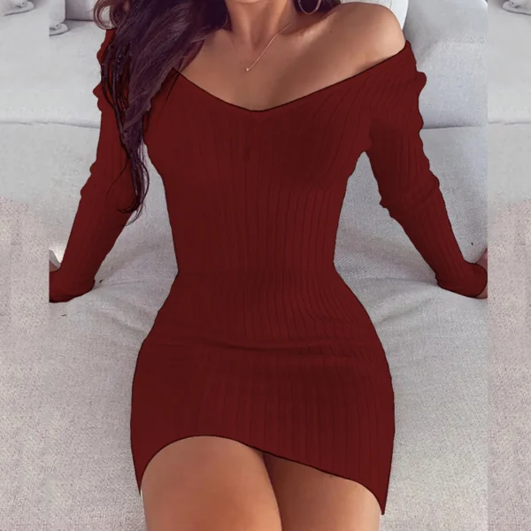 Sweater Dress: Off Shoulder Bodycon Long Sleeve Mini - Image 3
