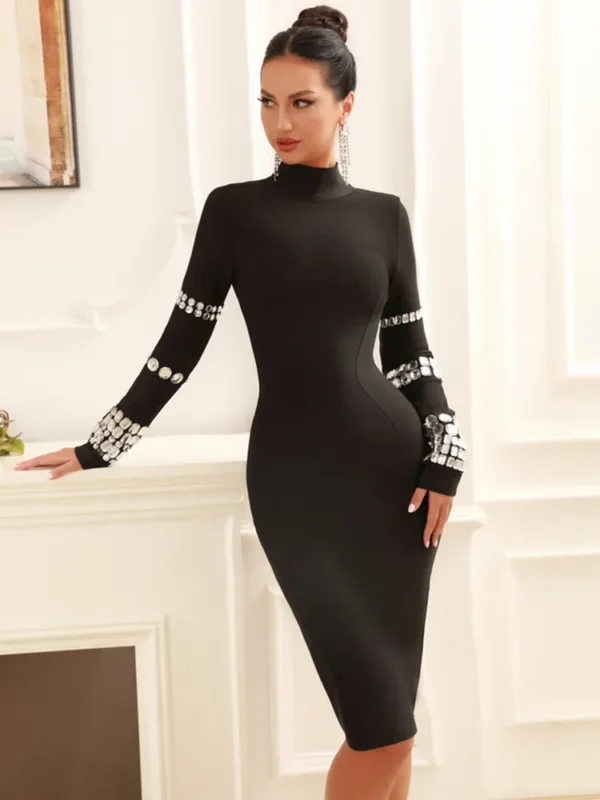 Sweater Dress Women Beaded Black Mini Dress - Image 3