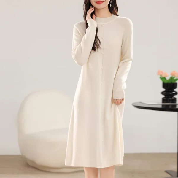 Wool Sweater Dress Women's Half-High Neck Skirt - Image 4