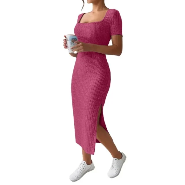 Sweater Dress: Short Sleeve Bodycon Ribbed Knit Midi Dress - Image 6