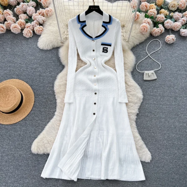 Elegant V-neck Embroidery Sweater Dress for Women - Image 3