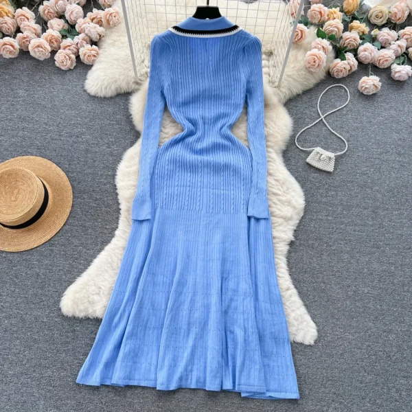 Elegant V-neck Embroidery Sweater Dress for Women - Image 4