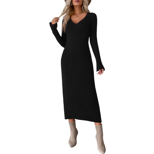 Sweater Dress: V-neck, Long Sleeve, Slim-fit - Image 5