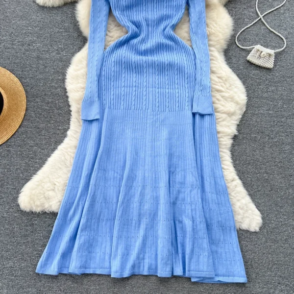 Elegant V-neck Embroidery Sweater Dress for Women - Image 5