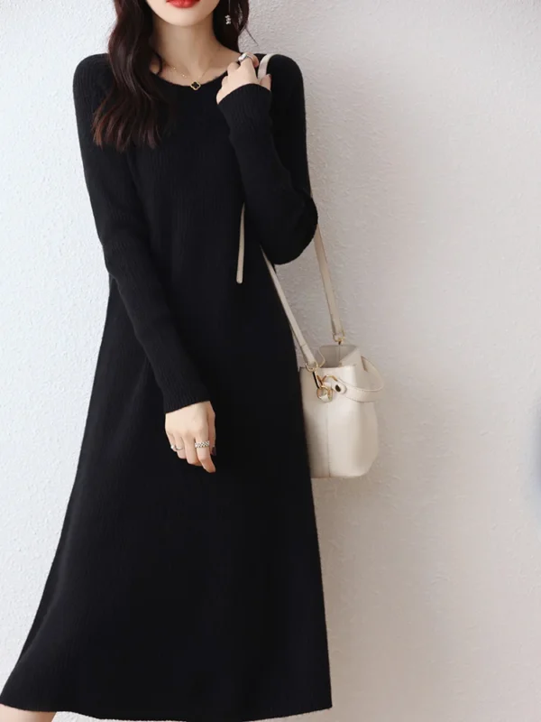 Sweater Dress: 100% Wool Slim Fit Long Sleeve - Image 4