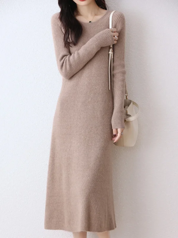 Sweater Dress: 100% Wool Slim Fit Long Sleeve - Image 2