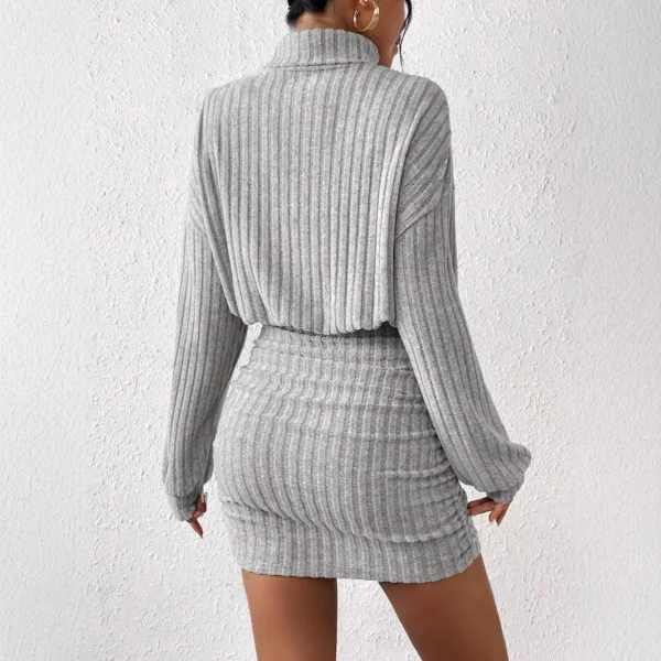 Women's Black Sweater Dress, High Neck, Slim Fit - Image 5