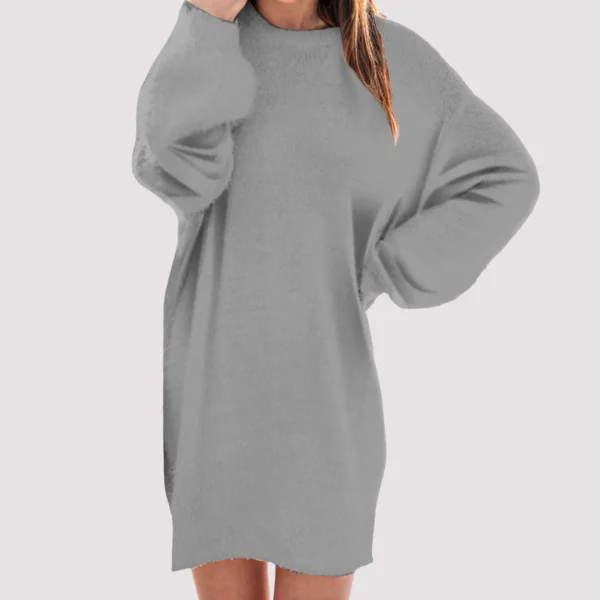 Women’s Oversized Sweater Dress, Lantern Sleeve - Image 3