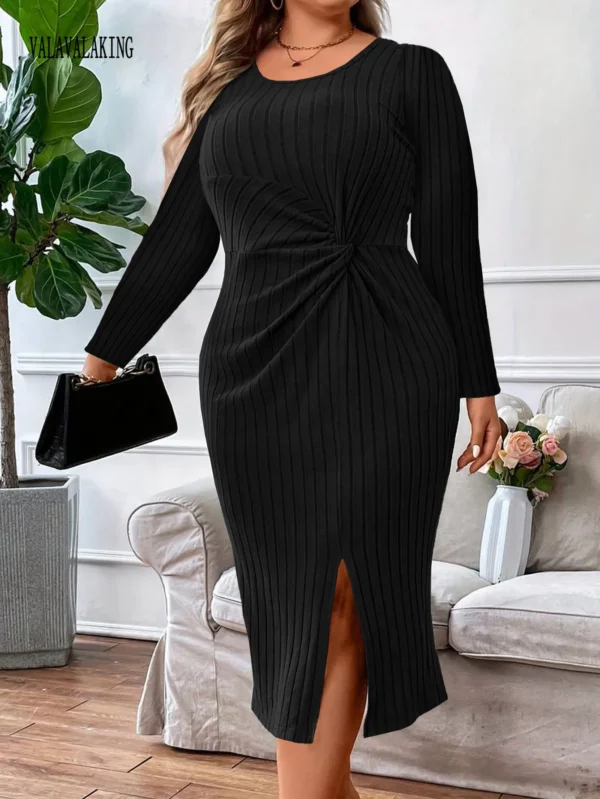 Sweater Dress Plus Size Black Long Sleeve Bodycon Midi