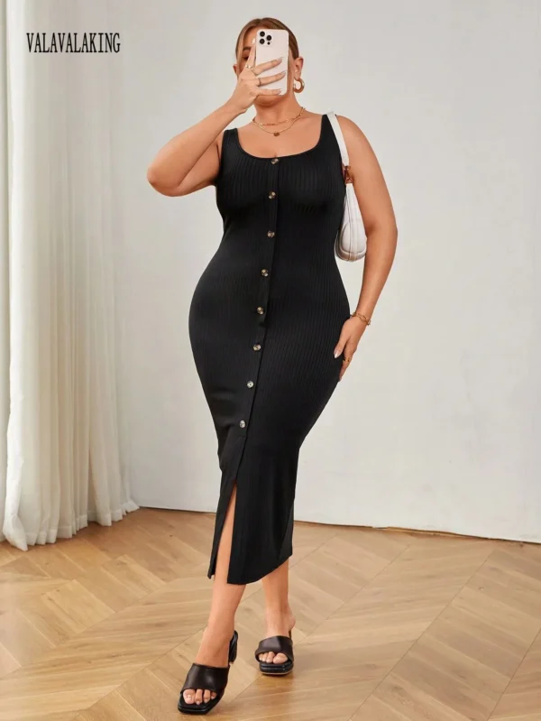 Sweater Dress Sexy Black Plus Size Sleeveless Midi - Image 3