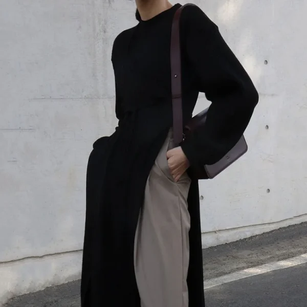 Sweater Dress Oversized Lace Up Irregular Split Maxi - Image 2