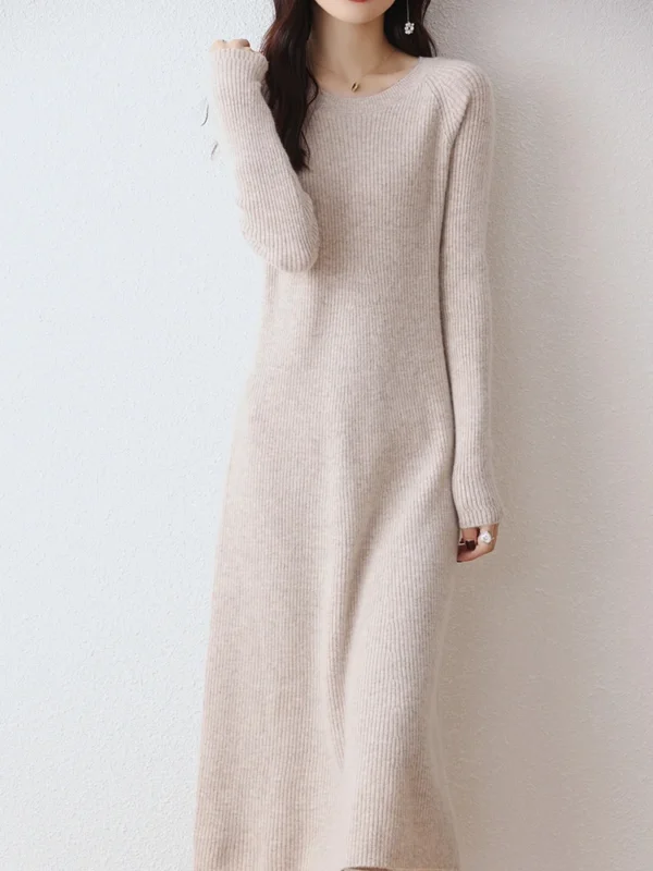 Sweater Dress: 100% Wool Slim Fit Long Sleeve - Image 3