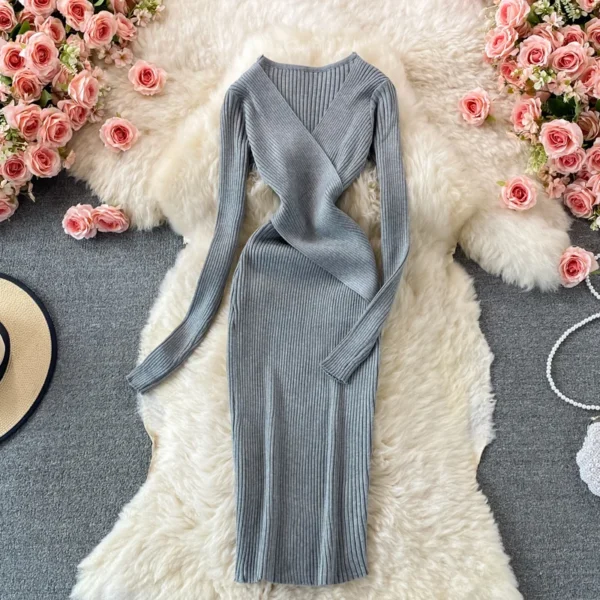 Sweater Dress – Women's Slim Fit Long Sleeve Bodycon - Image 3