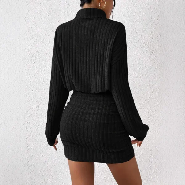 Women's Black Sweater Dress, High Neck, Slim Fit - Image 4