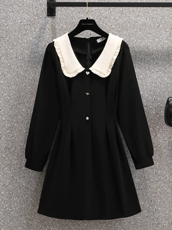 Sweater Dress Plus Size Long Sleeve A-Line Black