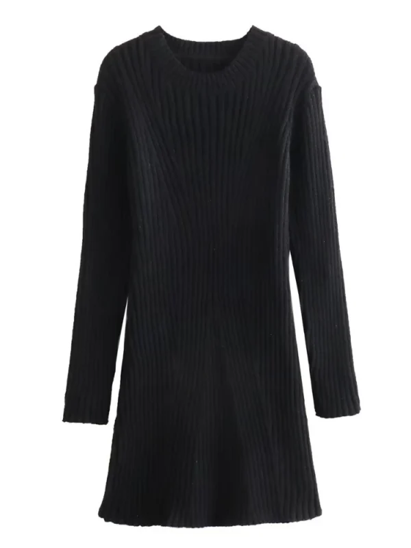 Trendix Knit Rib Slim Long Sleeve Solid Elegant Mini Sweater Dress - Image 6